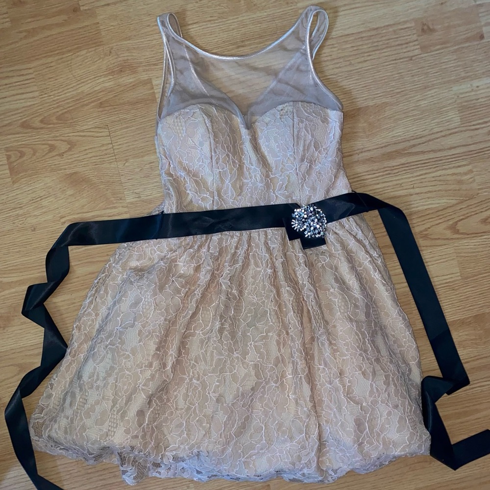 Junior’s Nude Lace A-line mini dress